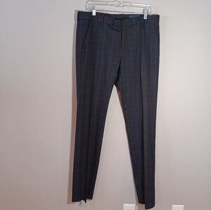 Fairlane Men's Refined Plaid Slim Fit Chino Pants in Blue Size 34 x 34